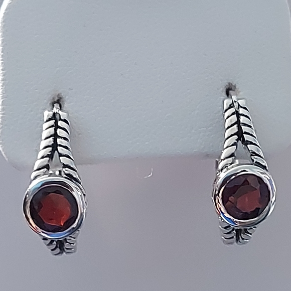 Garnet Oxidized Hoop Earrings & Ring Set, 925S.S - Picture 4 of 13